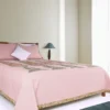 Peach Printed and Embroidered Cotton Bed Cover