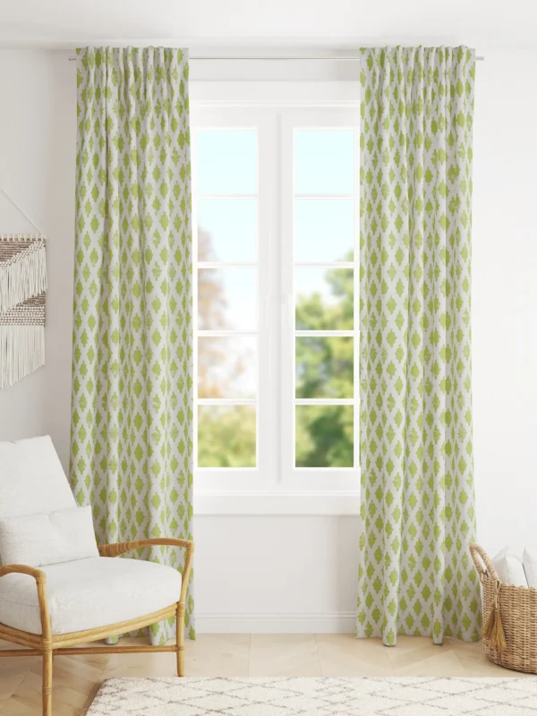 1 White Printed Cotton Curtain