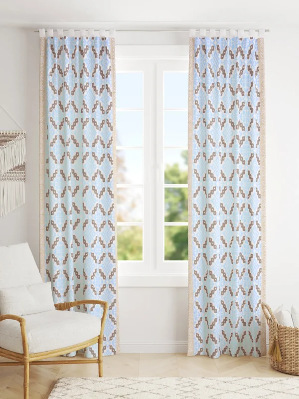 1 White Printed Cotton Curtain