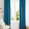 1 Teal Appliqued and Printed Cotton-Polyester Eyelet Curtain