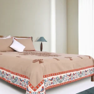 1 Brown/Beige Printed and Appliqued Cotton Bed Cover