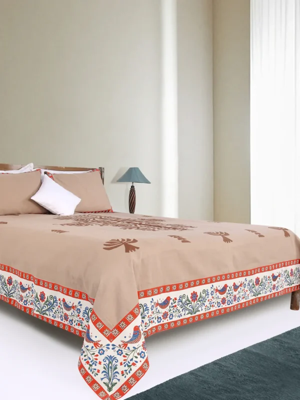 1 Brown/Beige Printed and Appliqued Cotton Bed Cover