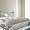 Sage Green Printed and Embroidered Cotton Bed Cover
