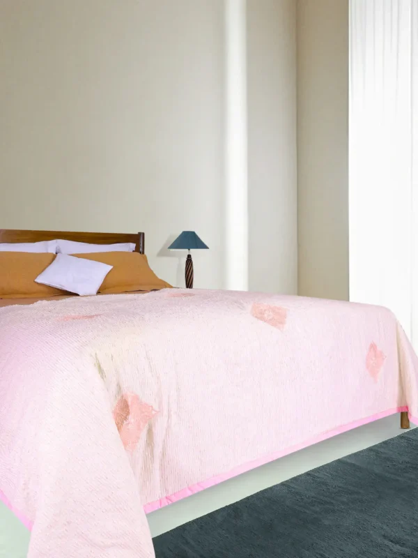 Light Pink Printed and Embroidered Cotton Quilt