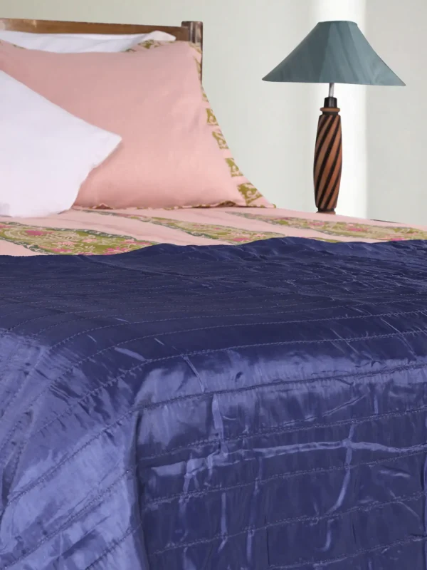 2 Royal Blue Embroidered Cotton-Silk Polyester Quilt