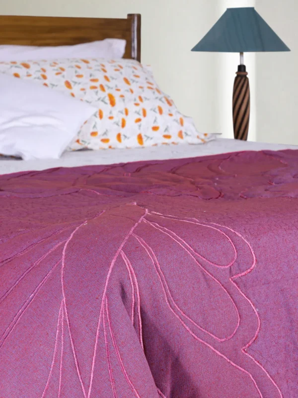 Light Pink Printed and Embroidered Cotton Quilt