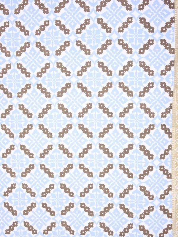 2 White Printed Cotton Curtain