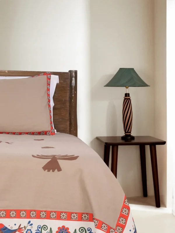 3 Brown/Beige Printed and Appliqued Cotton Bed Cover