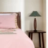 Peach Printed and Embroidered Cotton Bed Cover