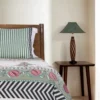 Sage Green Printed and Embroidered Cotton Bed Cover