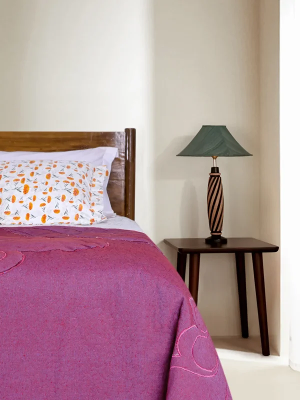 Light Pink Printed and Embroidered Cotton Quilt